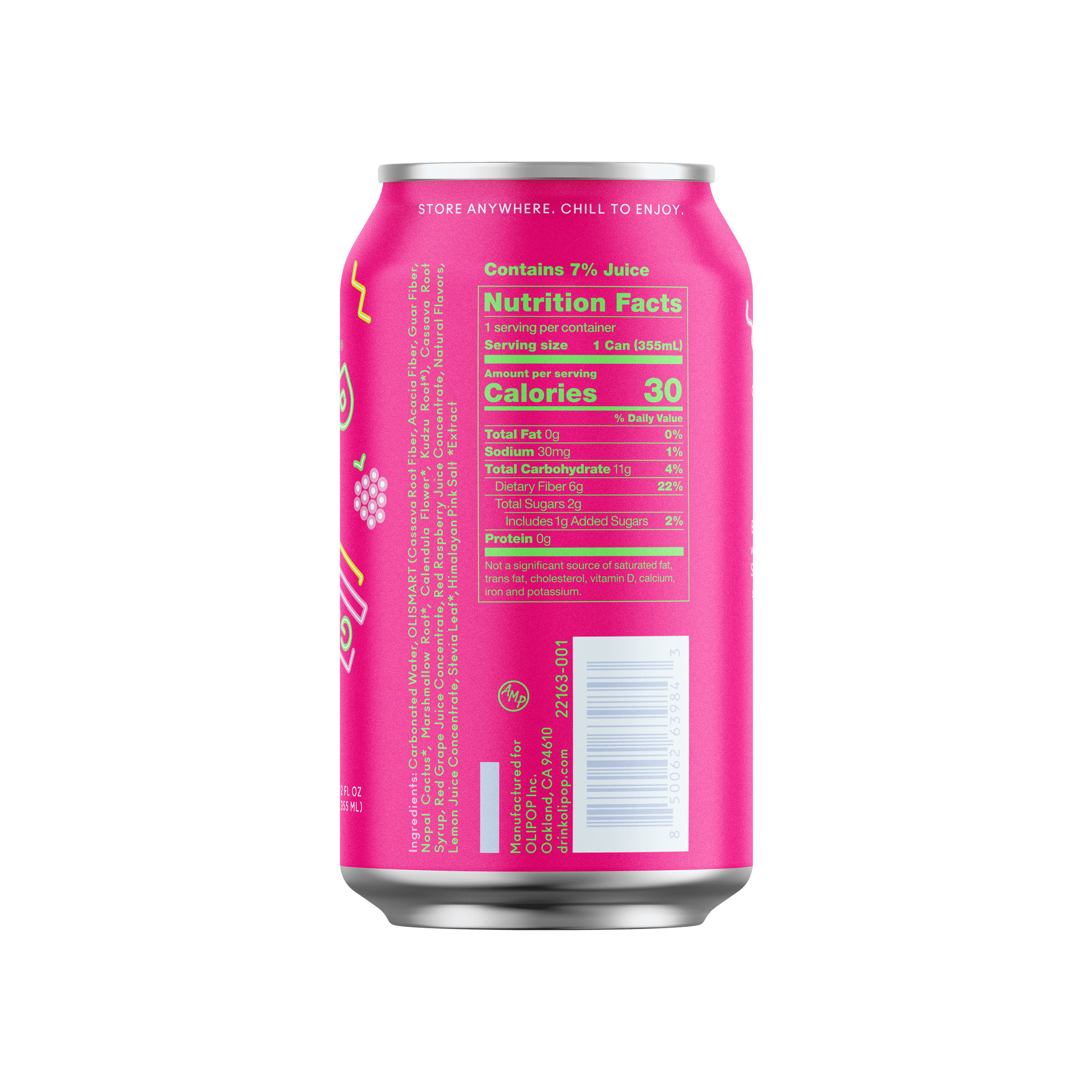(12 pack) OLIPOP 6g Fiber Prebiotic Soda, Raspberry Sherbet, 12 fl oz, Single, Shelf Stable