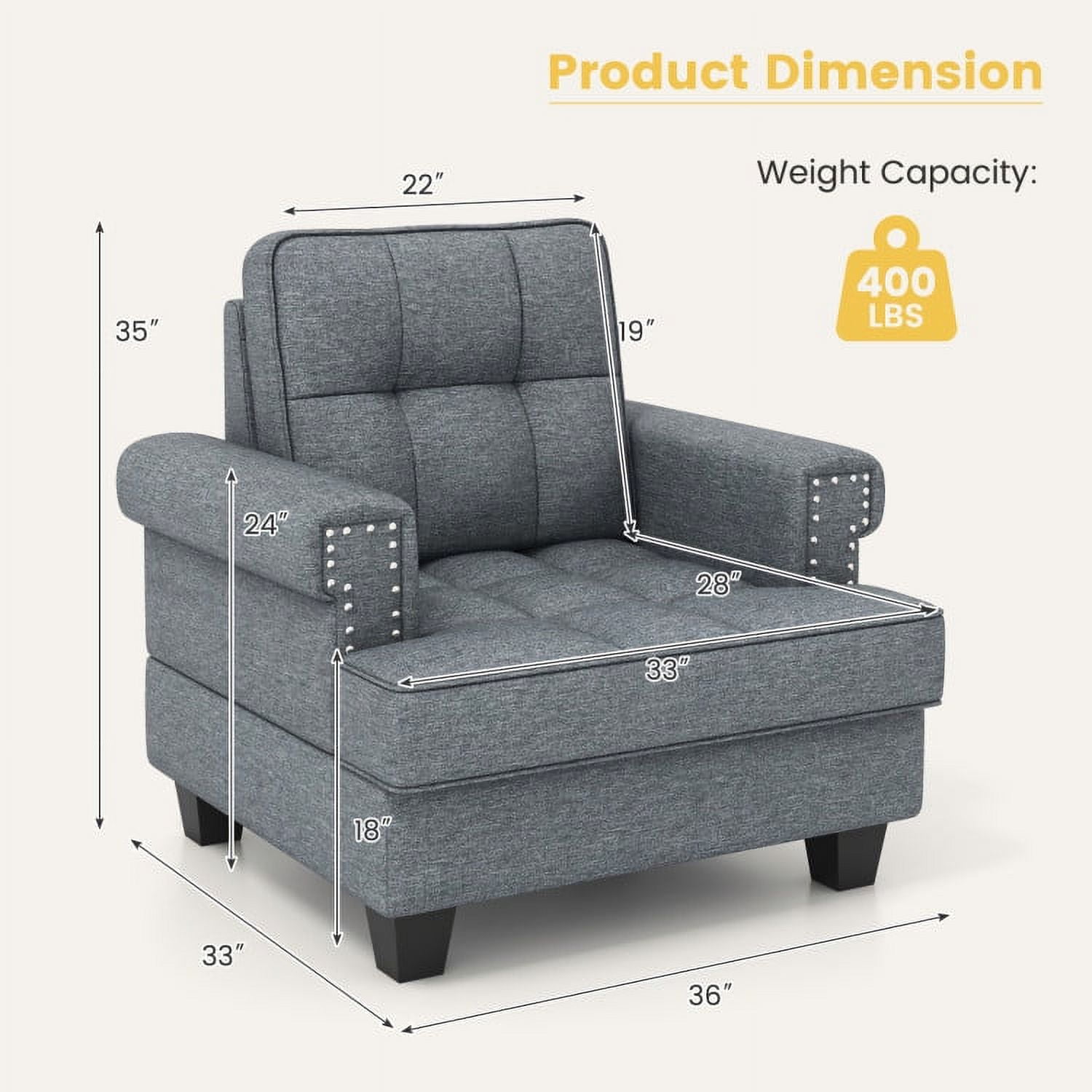 Finihen Accent Chair, Upholstered Accent Armchair, Mid-century Modern Accent Armchair Tufted Linen Club Chair, for Living Room, Bedroom, Reception Room, Gray Finihen Accent Chair, Upholstered Accent Armchair, Mid-century Modern Accent Armchair Tufted Linen Club Chair, for Living Room, Bedroom, Reception Room, Gray