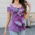 thumbnail image 6 of GaThRRgYP Womens Shirts Short Sleeve,Fashion Women's-neck Fold Blouses Off Shoulder Shirts Printing Short Sleeve Top Purple M, 6 of 8