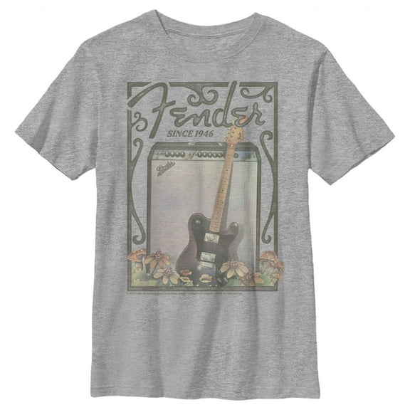 Boy's Fender Since 1946 Retro Poster  Graphic Tee Athletic Heather Medium