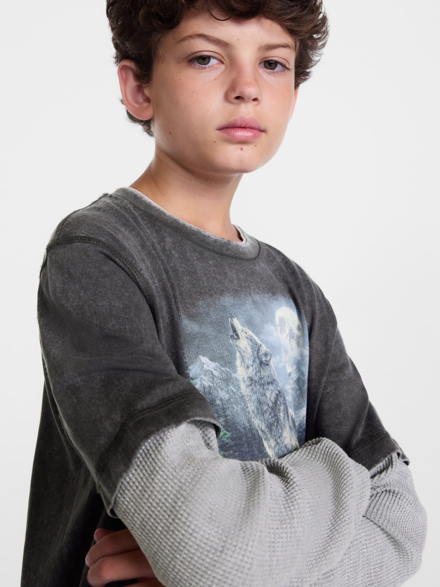 Weekend Academy Boys Layered Look Graphic Tee with Long Sleeves, Sizes 4-18