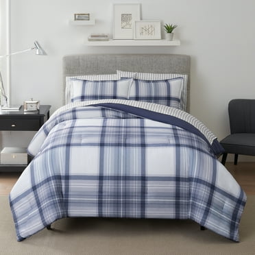 Serta Simply Clean Scott Blue Plaid 7-Piece Bedding Set, Full