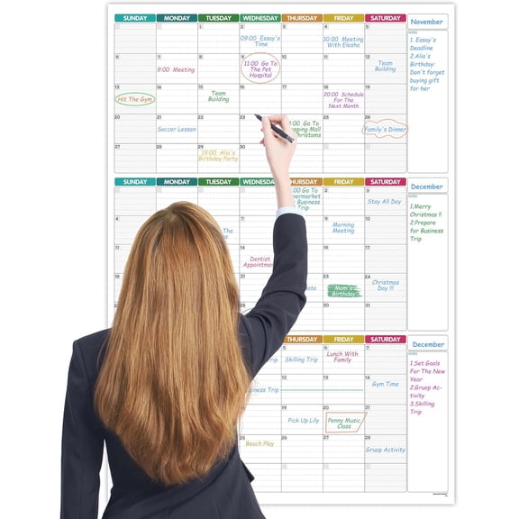 Large Dry Erase Calendar for Wall - Undated 3 Month Wall Calendar, 28" x 40"(Vertical), Dry Erase Calendar for Wall with 8 Stickers - Colorful