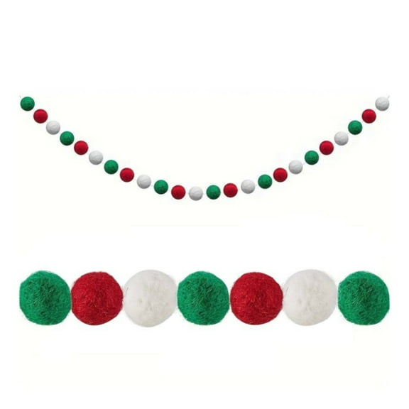 rollback 2 Pieces Wool Garland Colorful Garland Handmade 8.2 Feet Long 30 Garlands For Wall Christmas Tree Decoration (Red Green And White For Christmas)