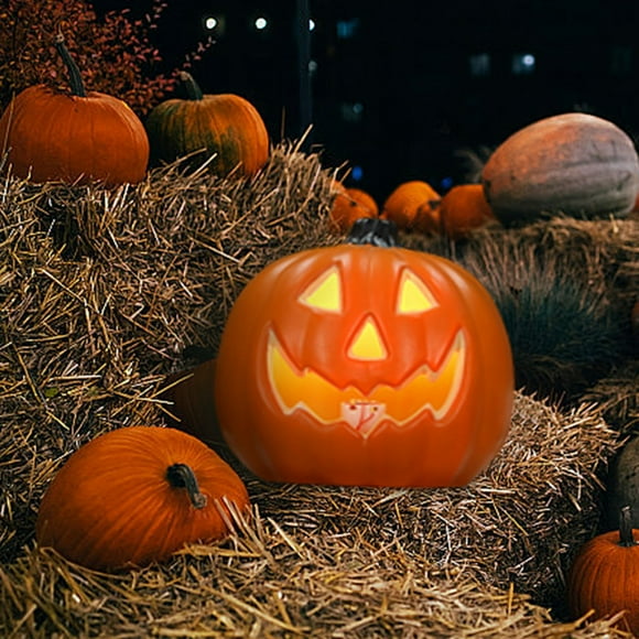 Light Up Halloween Hollow Pumpkin Lantern with Spooky Face - Battery Operated LED Plastic Lantern for Indoor Outdoor Decor, Halloween Party Favors, Tabletop and Porch Decorations