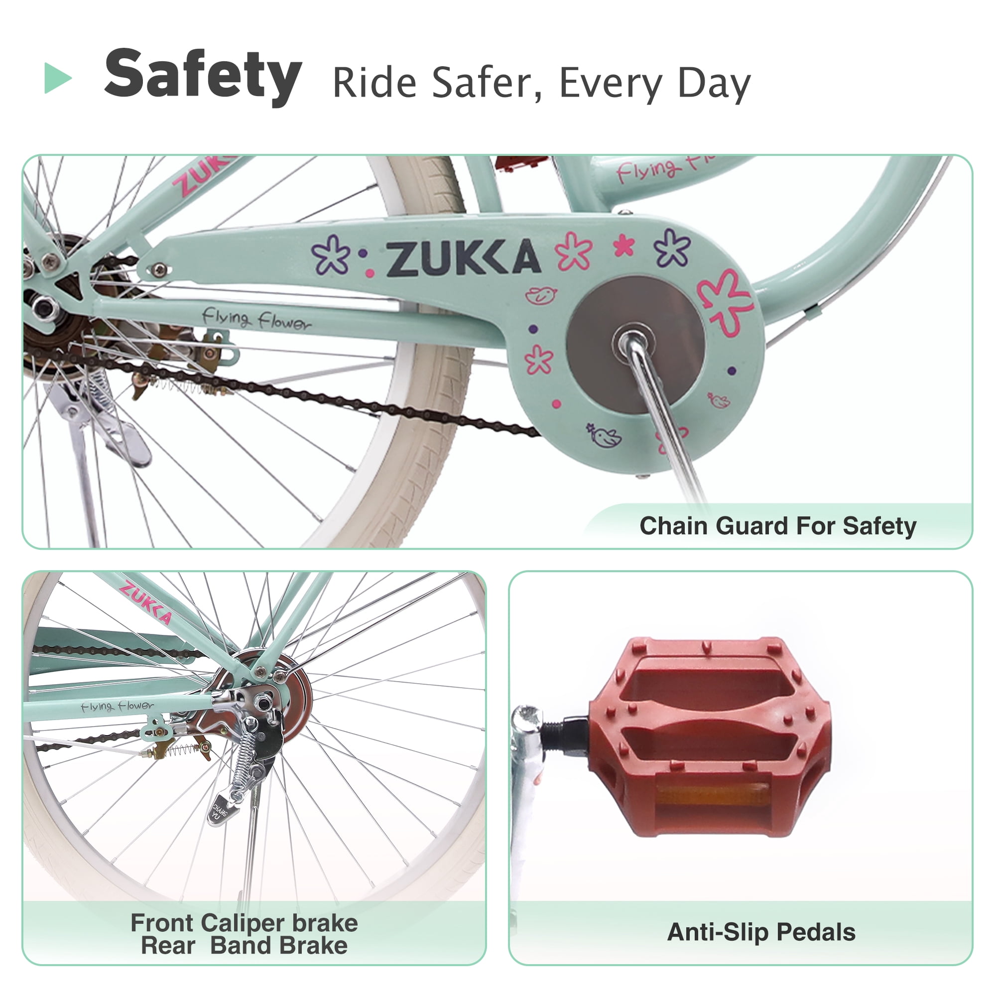 24 Inch Cruiser Bike for Girls, Single Speed Commuter Bicycle with Wicker Basket & Rear Rack, High Carbon Steel Frame Comfort City Bike for Outdoor Riding