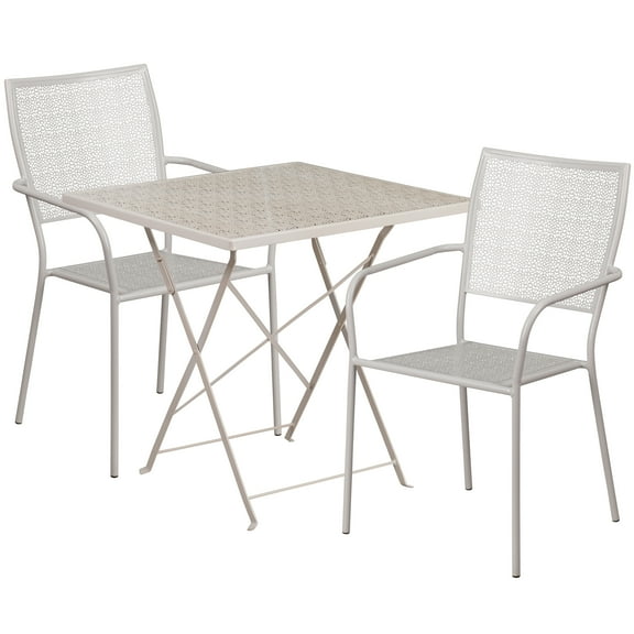 Flash Furniture Oia Commercial Grade 28" Square Light Gray Indoor-Outdoor Steel Folding Patio Table Set with 2 Square Back Chairs