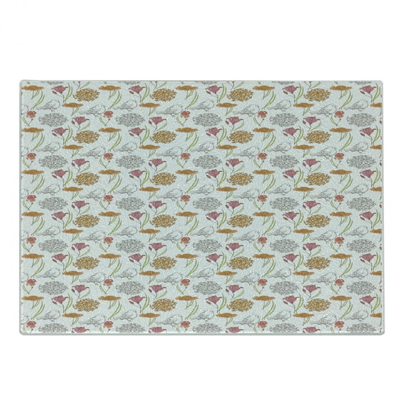 Floral Cutting Board, Retro Spring Themed Foliage Pattern Including Lily and Iris Flowers and Birds Print, Decorative Tempered Glass Cutting and Serving Board, Small Size, Multicolor, by Ambesonne