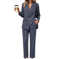 thumbnail image 2 of Akmaiox Two Piece Sets for Women Dressy Long Sleeve Drawstring Waist Blazer Jacket and Wide Leg Pants Business Casual Outfits M-5XL, 2 of 9