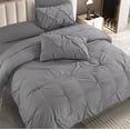 thumbnail image 3 of Marina Decoration Ultra Soft Luxury Fluffy Goose Down Alternative Solid Geometric Pintuck Tufted Bedding Set Pinch Pleated Comforter Set with Ruffled Shams, Grey Color, 3 of 9