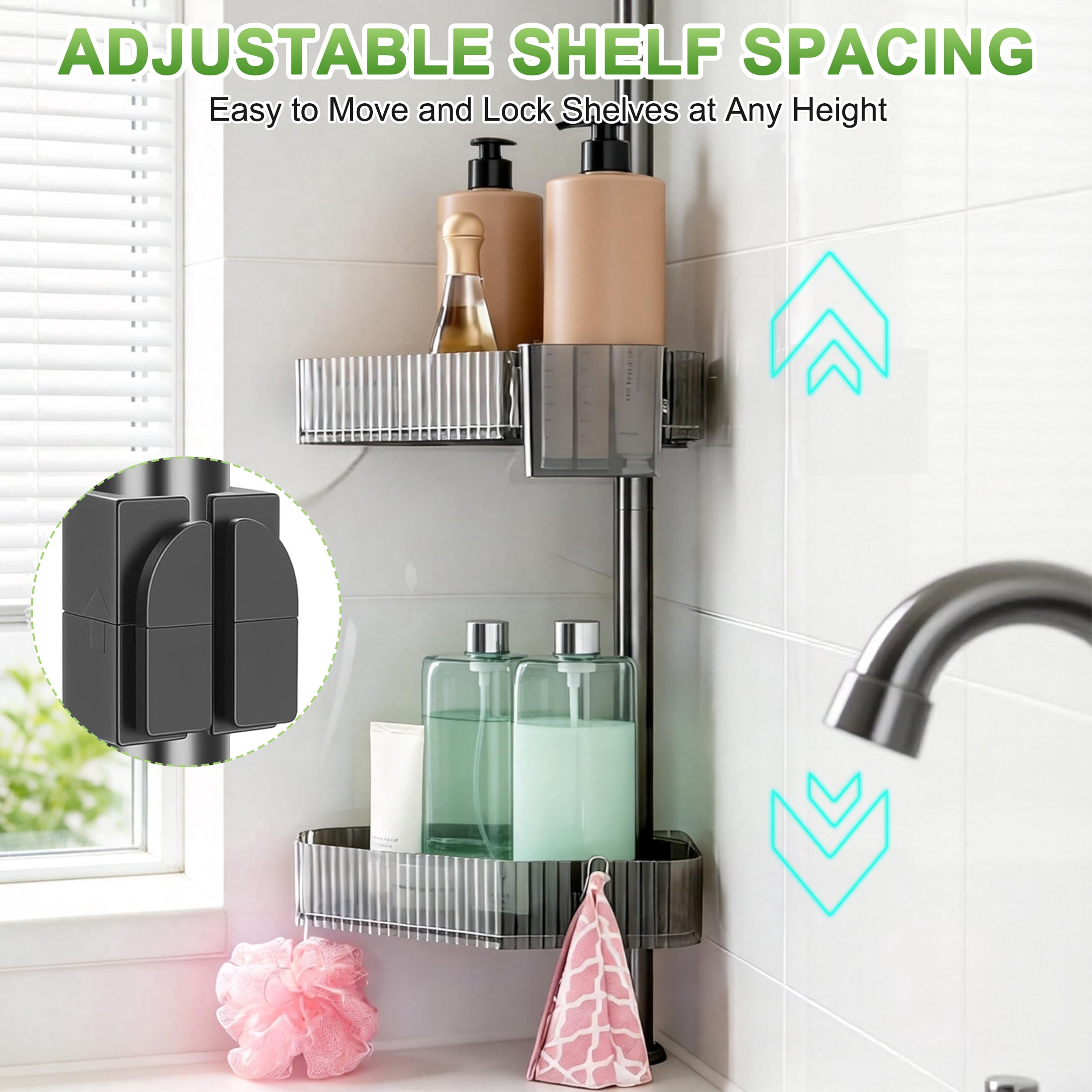 GARITIN 4-Tier Corner Shower Caddy, Bathroom Corner Storage Shelf, Wall Mount Shower Organizer for Shower & Bathtub Corner