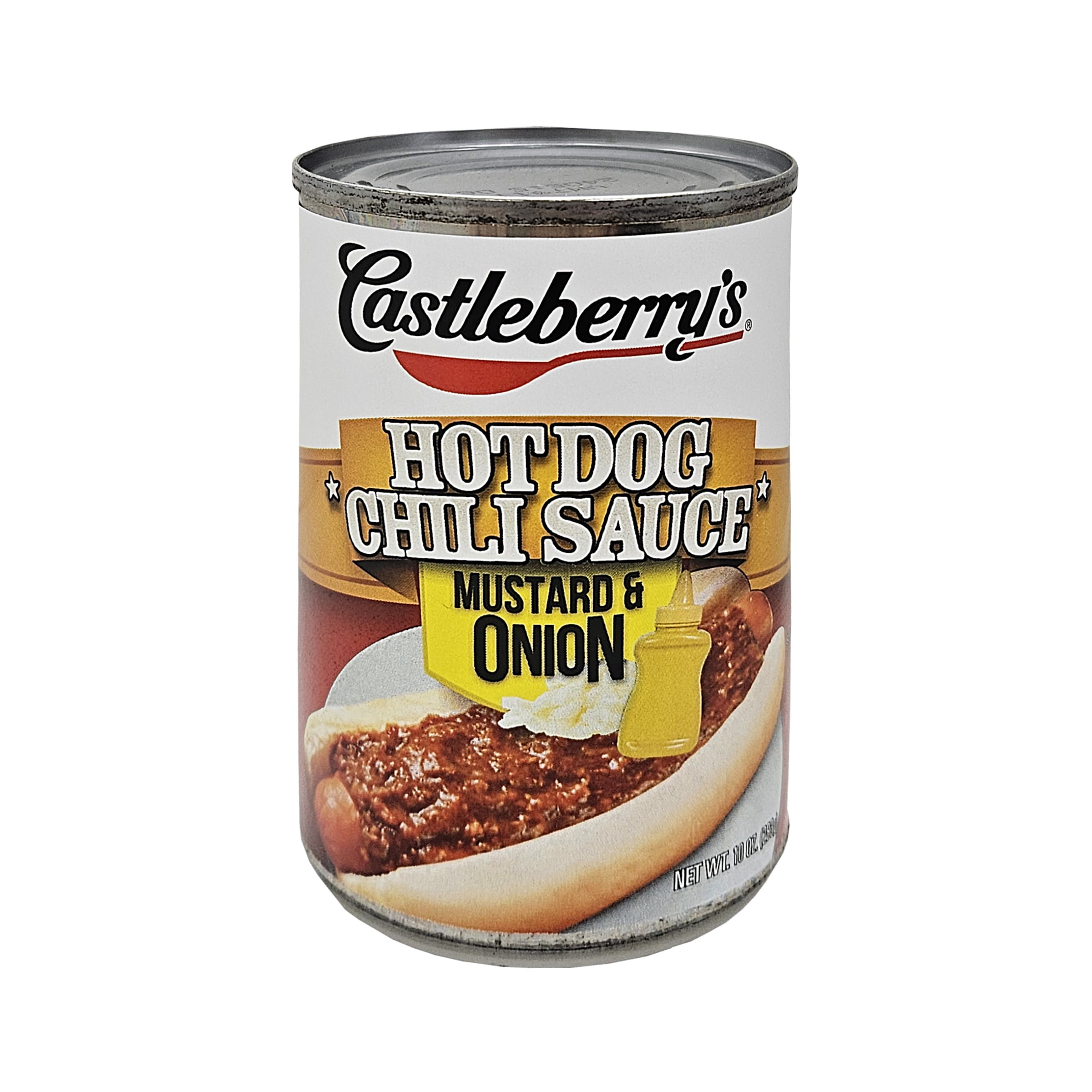 (8 pack) Castleberry’s Hot Dog Chili Sauce, Mustard & Onion, 10 oz Can – Ready in Minutes Topping for Hot Dogs and Coney-Style Franks