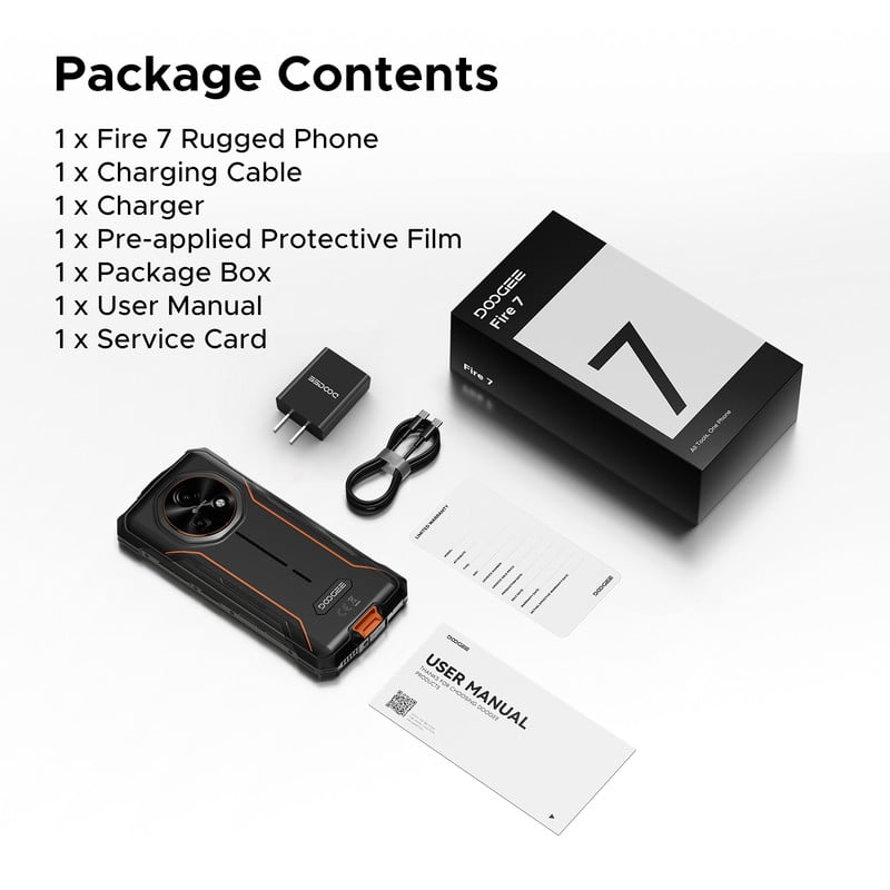 DOOGEE Fire 7 AI 5G Rugged Phone,13000mAh/18W,16GB+256GB/TF 2TB Rugged Smartphone Unloced,6.6"HD+ 90Hz Dimensity 6300,64MP+16MP,IP68/IP69,Nfc/Face ID