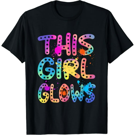 This Girl Glows Vibrant Colorful Tie Dye Kids Girls Party T-ShirtMen and women, Black T-shirt, size: Extra large S-4XL