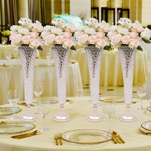 Gold Crystal Trumpet Vase Set (4-Pack) - 20.86" Tall Elegant Centerpieces for Weddings, Parties, and Home Décor
