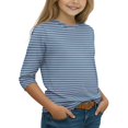 thumbnail image 2 of Girls Casual 3/4 Sleeve T Shirts Kids Crewneck Tops Fashion Striped Tees Pink,12-13 Years, 2 of 6