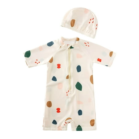 Curenmufel Bathing Suit for Baby Boy Kids Swimsuit Toddlers One Piece Zipper Swimwear with Hat Rash Guard Surfing Suit 9 12 18 24 Months 2T 3T 4T 5T 6-7 Years Beige 12-21 Months