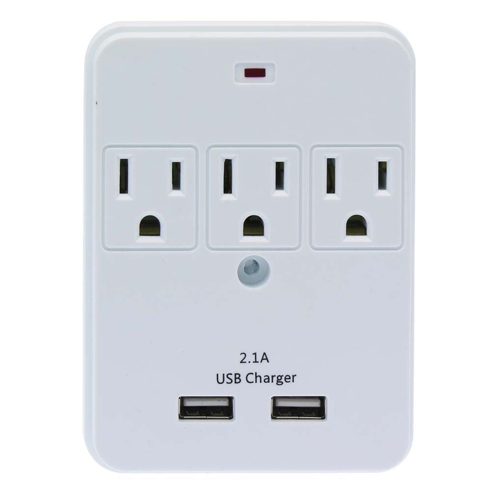 Wall plate USBx2 2100mA Electrical Outlet w/ 3 Surge Outlet