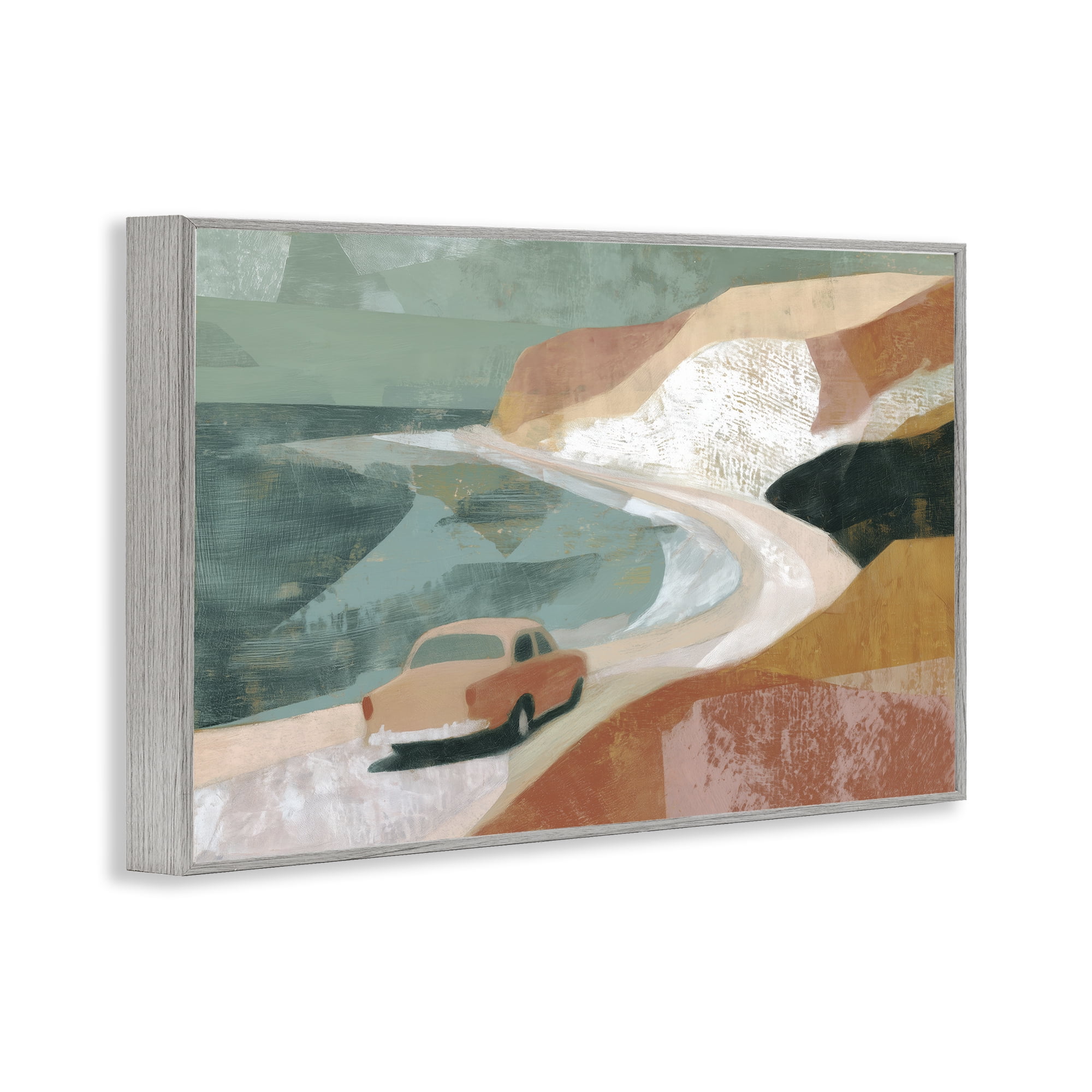 Stupell Industries Classic Car on Coastal Highway Gray Framed Giclee Art, design by Chromatic Storm Studio