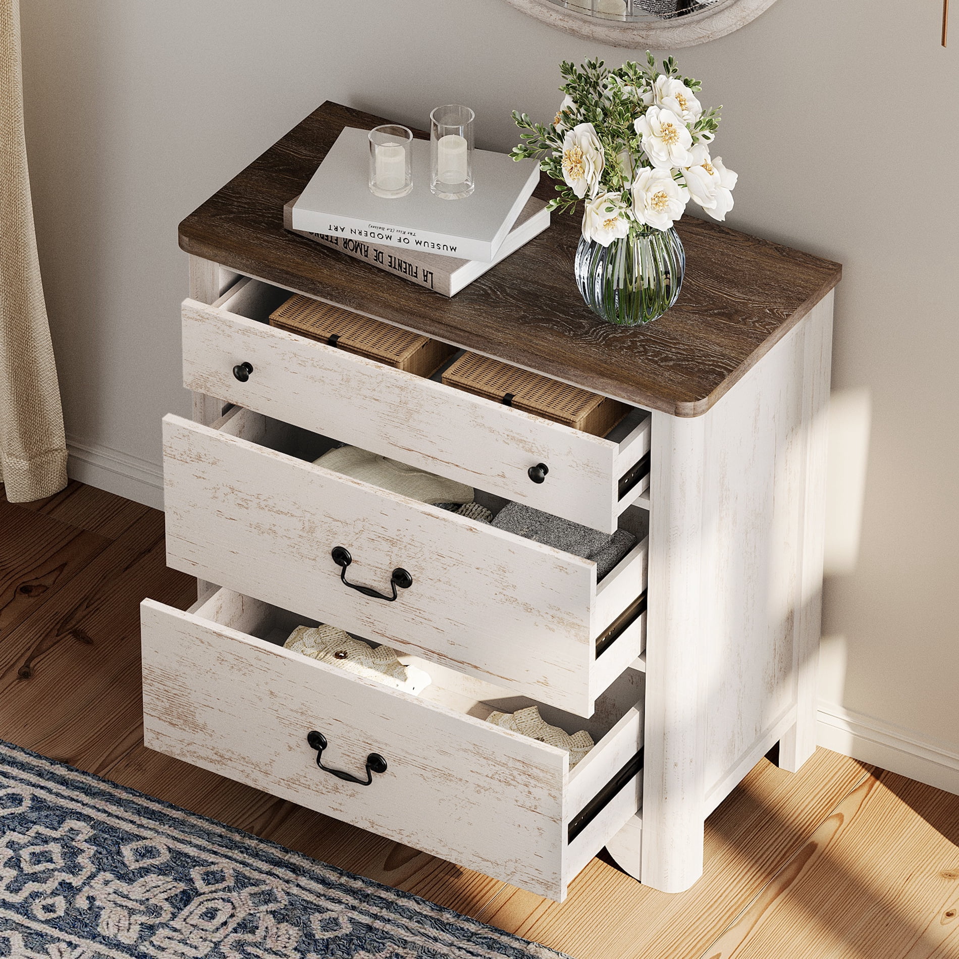 WAMPAT 3 Drawer Dresser Set of 3 for Bedroom,White Dresser Closet Dressers Chest of Drawers for Living Room, Entryway and Hallway