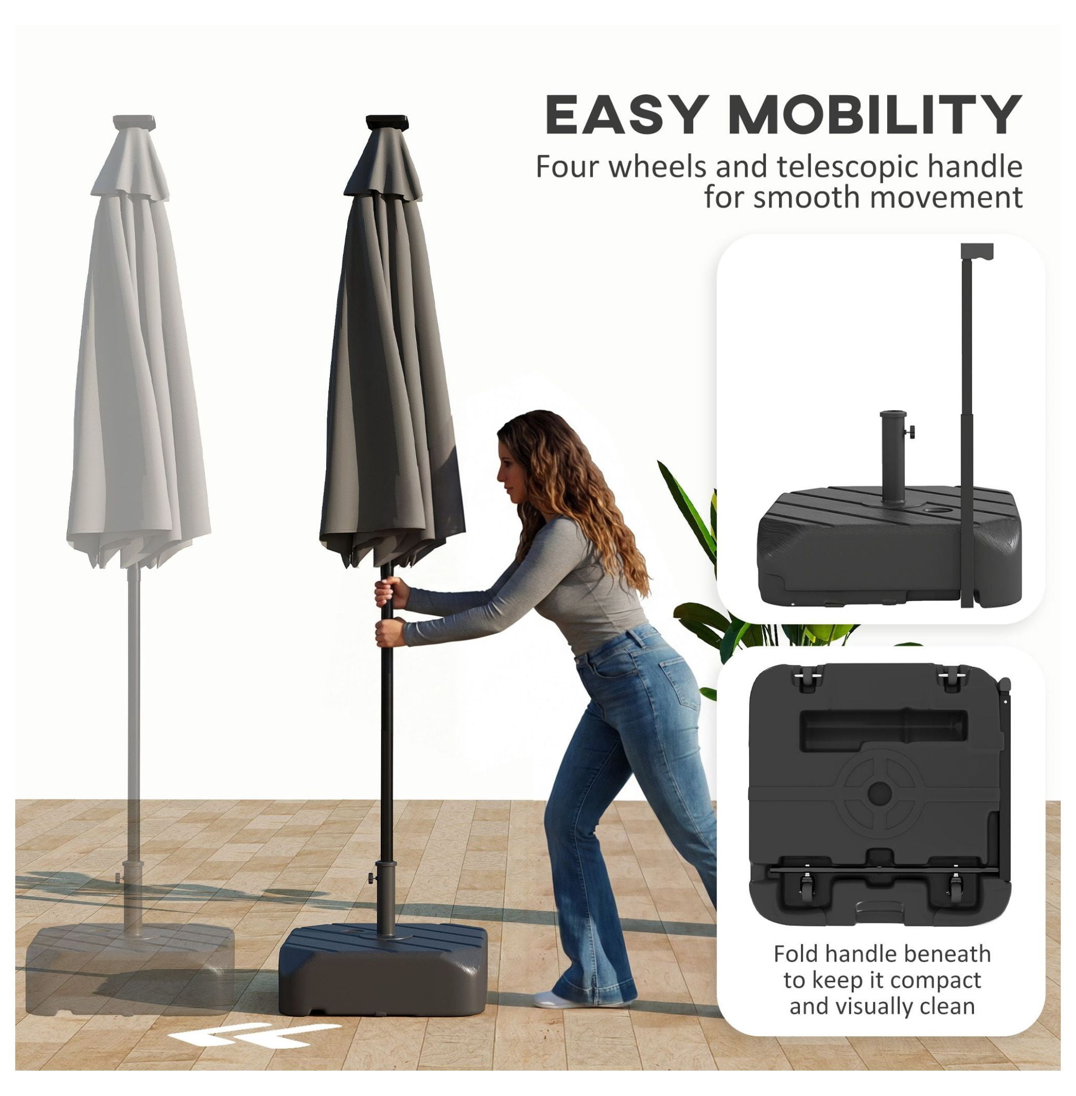 Patio Umbrella Base with Wheels, 158lbs Sand/99lbs Water Fill, Telescopic Handle, Black - Heavy Duty Outdoor Parasol Stand for 13.1ft Umbrellas
