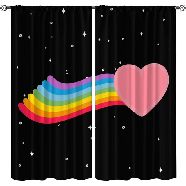 Colorful Rainbow Study Long Blackout Curtains, Galaxy Space Stars Clouds Energy Saving Soundproof Curtains, Window Curtain 2 Panel Sets Ultra Breathable Unique Design for Kids Girls-W42xL54in