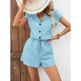 thumbnail image 4 of MORTTIC Women's 2-Piece Summer Lounge Set, Textured Short Sleeve Button-Down Shirt and Matching Shorts Outfit, L, 4 of 6