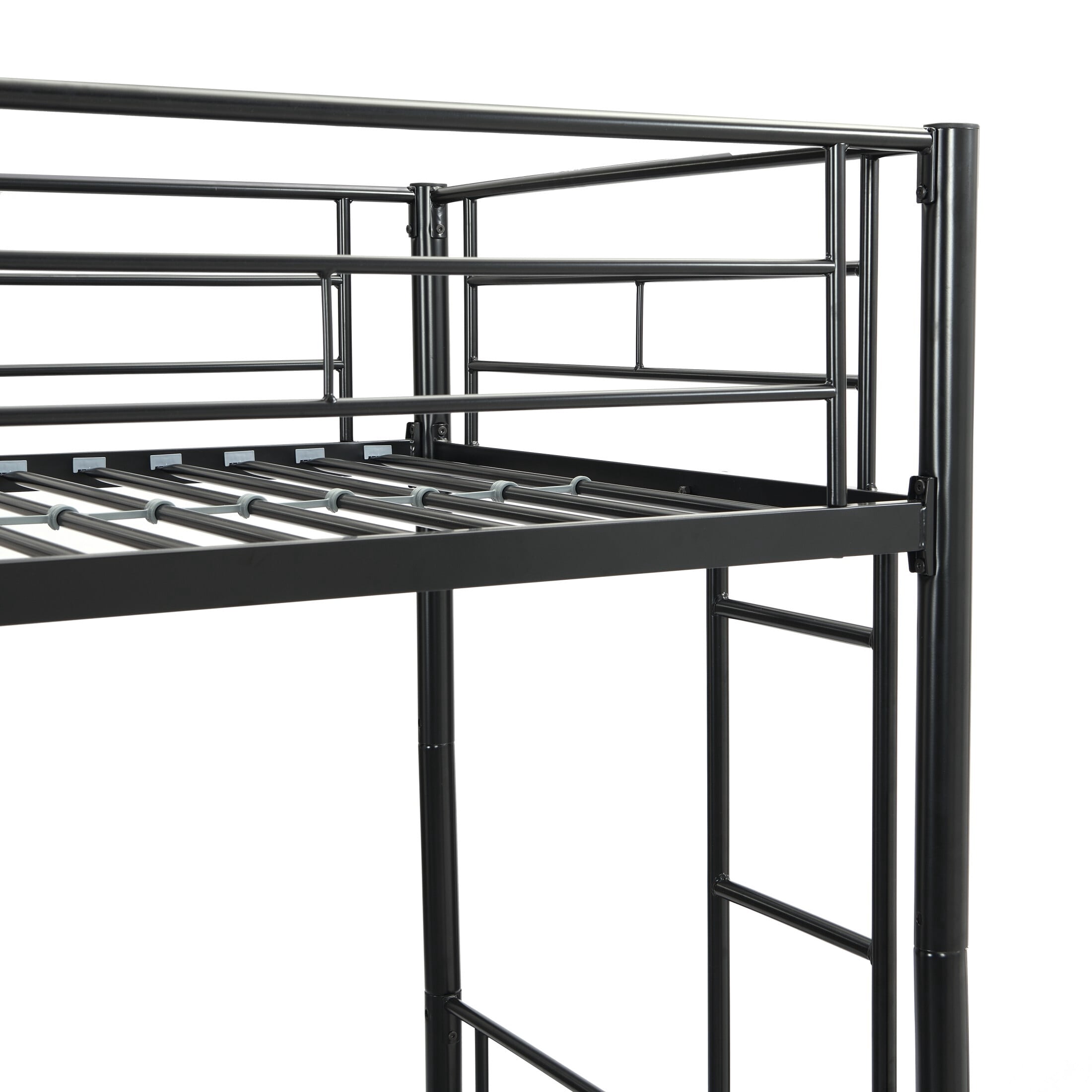 DEALTOPS Metal Bunk Bed Twin Over Twin, Durable Bunk Bed with Ladder and Full-Length Guardrail, Black