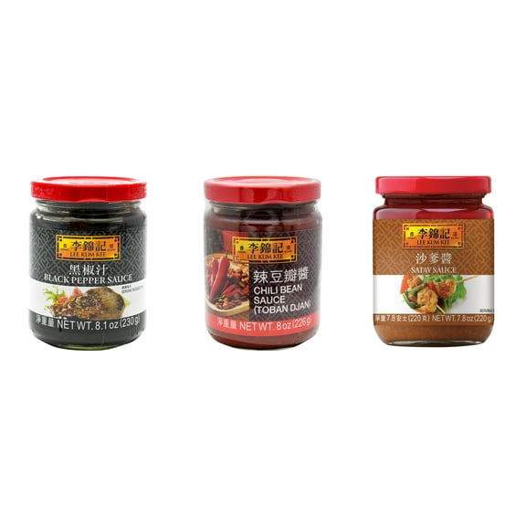 NineChef Brand Spoon Plus 3 Pack Lee Kum Kee Cooking Sauce, 3 Flavors(Black Pepper Sauce,Chili Bean Sauce,Satay Sauce)