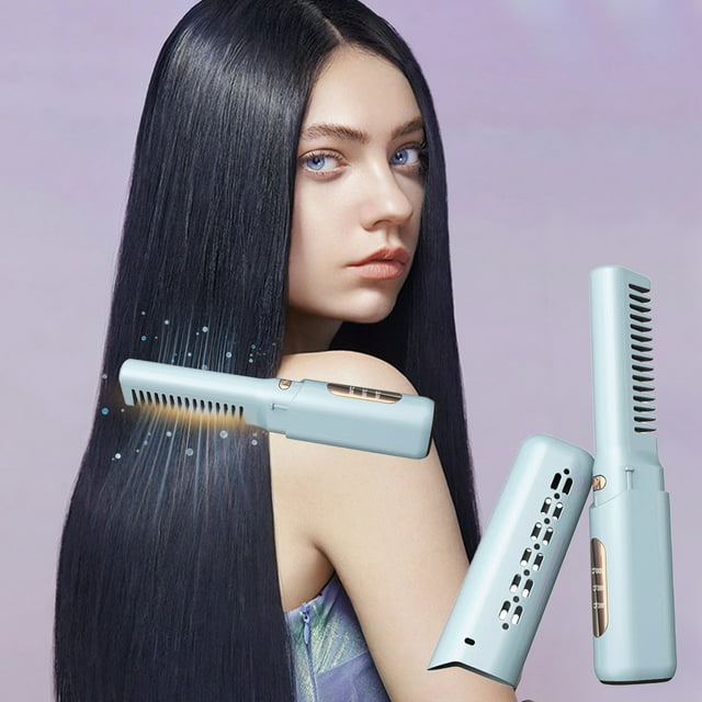 Fiudx Cepillo Alisador de Pelo Inalámbrico, Peine Portátil Recargable Por Usb, Calentamiento Rápido, 3 Ajustes de Temperatura, Cuidado Capilar con Iones Negativos, Ideal para Viajes, Ideal para Mujer