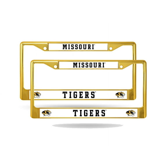 Missouri-MIZZOU-Tiger's (Set of 2) Gold Painted Chrome Metal License Plate Frames
