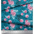 thumbnail image 3 of Soimoi Blue Japan Crepe Satin Fabric Brush Stroke & Ranunculus Floral Printed Fabric 1 Yard 44 Inch Wide, 3 of 3