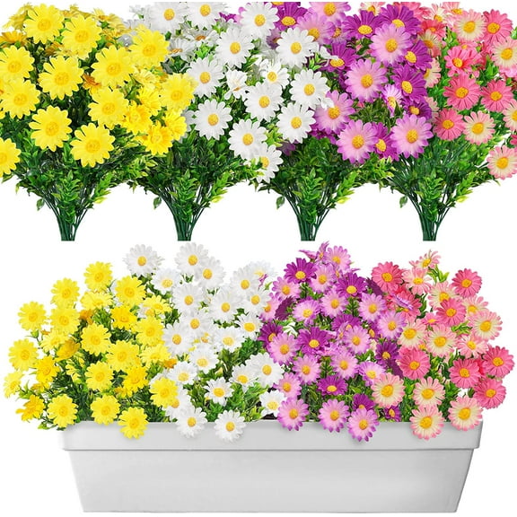 ZOELNIC 10Bundles Artificial Daisy Plant Colorful Bouquet of Flowers Faux Silk Stems Outside Garden Home Decor Crafts Floral Arrangements