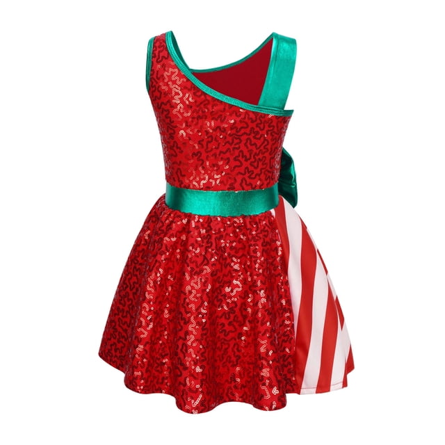 iixpin Robe Tutu de Danse de Noël Brillante à Paillettes pour Filles, Robe de Fête Sans Manches, Rouge, 6