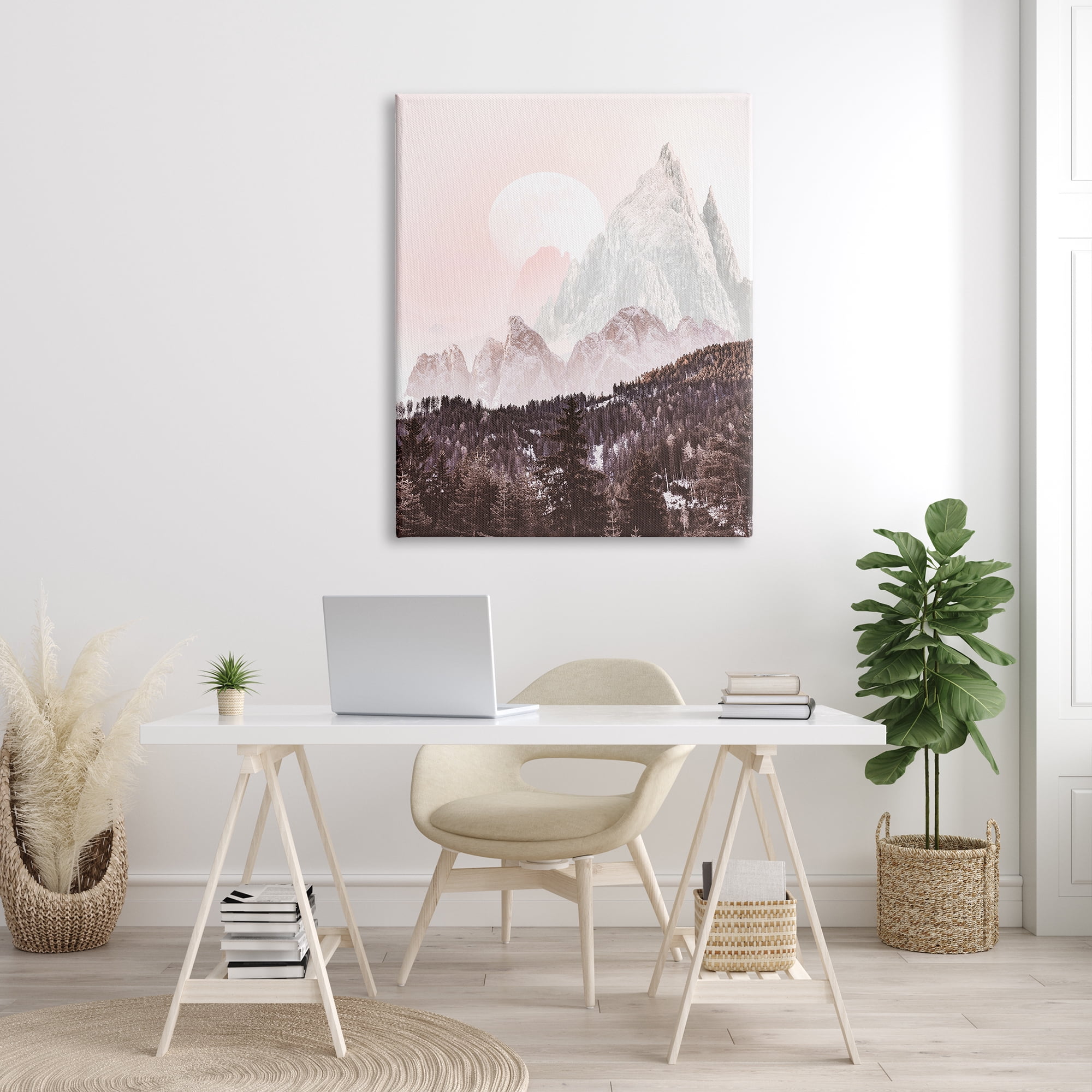 Stupell Industries Mountain Peak Tree Forest Landscape Monochromatic Sun Landscape Photography Gallery Wrapped Canvas Print Wall Art, 36 x 48