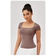 thumbnail image 2 of Women Square Neck Short Sleeve T-Shirt Quick Dry Fitness Running Sports Tops, 2 of 4