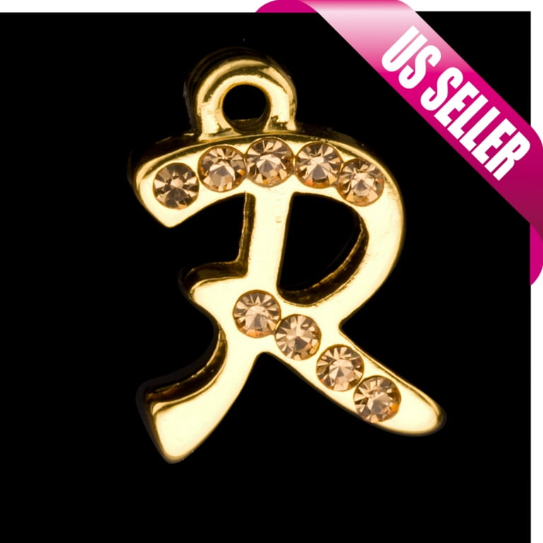 Alphabet Charms, Gold-Finished Topaz Czech Rhinestone Letter R 17.8x12.74mm  pack Of 2pcs 