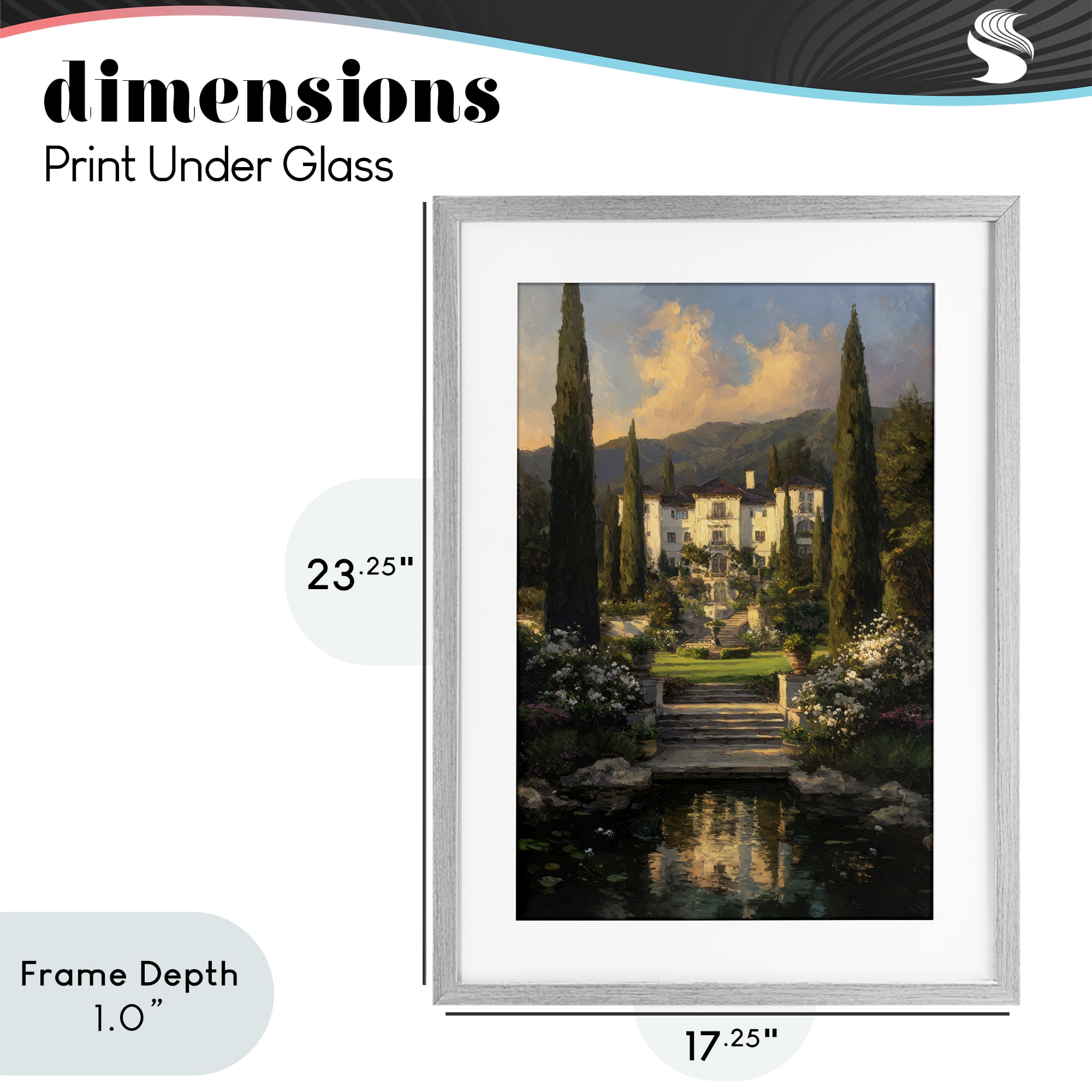 Stupell Industries Victorian Mansion at Sunset Gray Framed Print Under Glass, design by Petal Prints Design