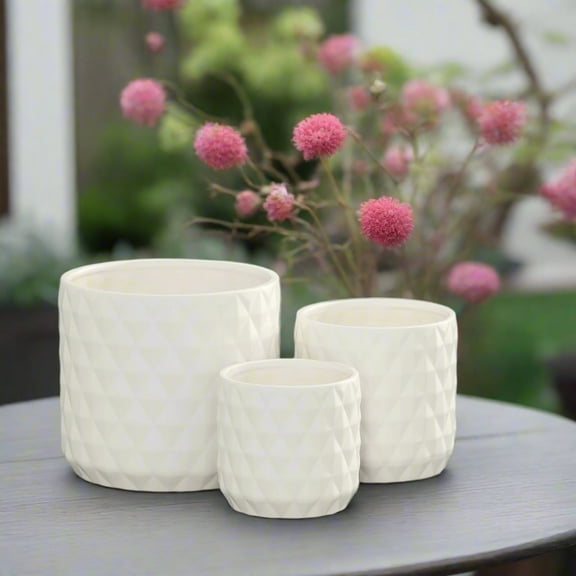 Nelly Diamond Pattern Ceramic Pot (Set of 3)