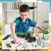 Farm Animal Tractor Toys Playset-16.5 Inches Tractor with Trailer Fence,Farmer,Tree,Cow,Farm Toy Set for Boys Girls Kids Toddlers Age 3-7 Years Old