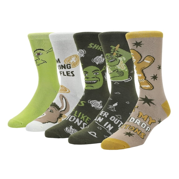 Shrek Mixed Character and Icons Men's 5-Pack Casual Crew Socks