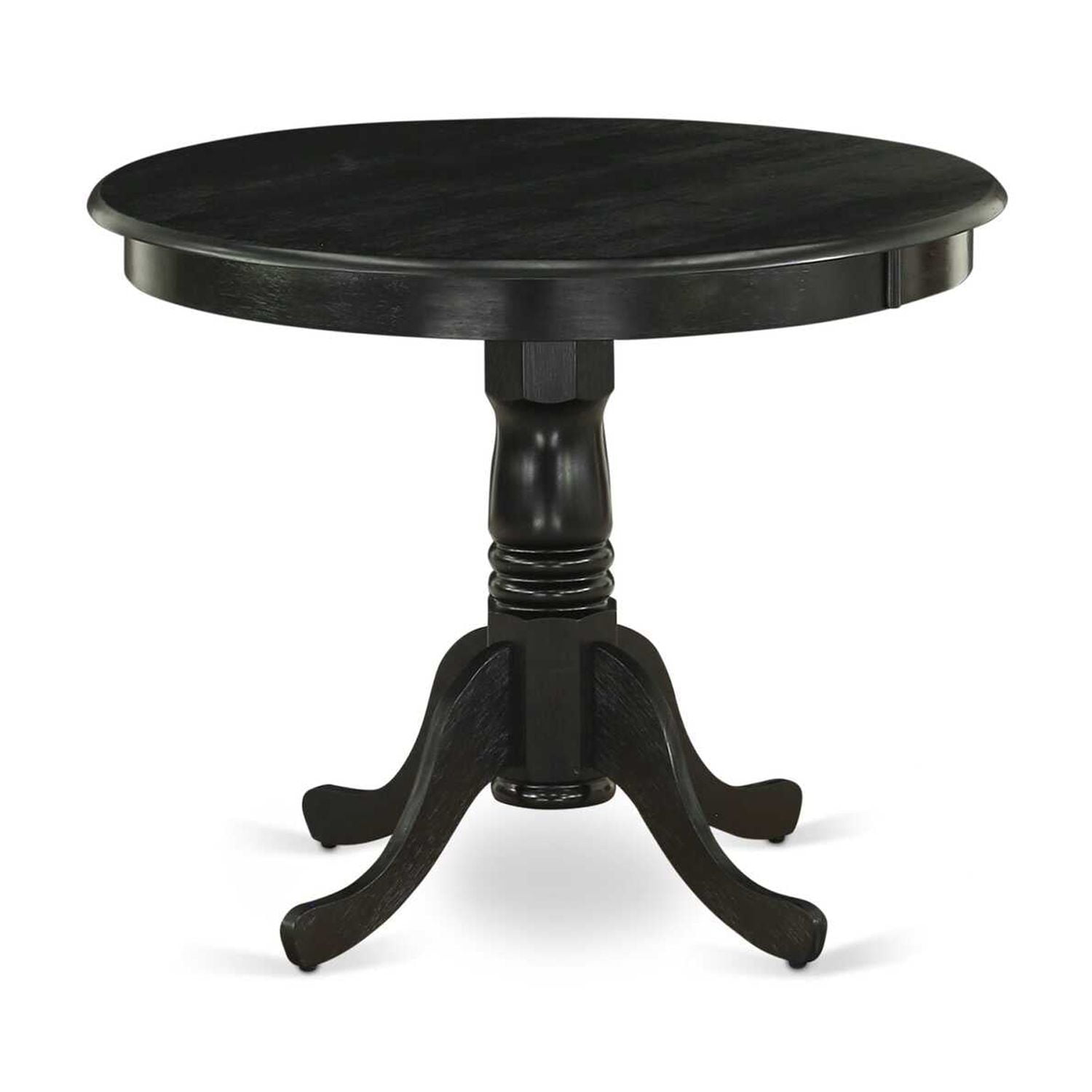 ANT-ABK-TP Antique Dining Table Made of Rubber Wood, 36 Inch Round, Wirebrushed Black Finish