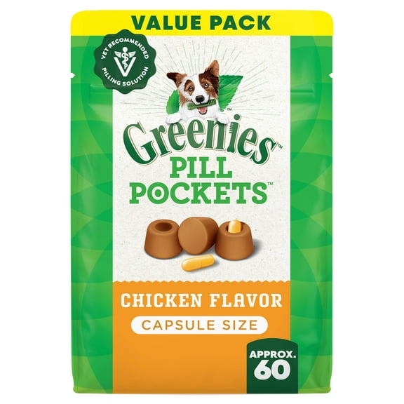 Greenies Pill Pockets for Dogs Chicken Flavor Large, Capsule Size Soft Dog Treats, 15.8 oz, (60 Pk)
