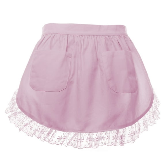 Aspire Maid Costume Waist Apron for Lady, Christmas Lace Cotton Half Apron with Two Pockets
