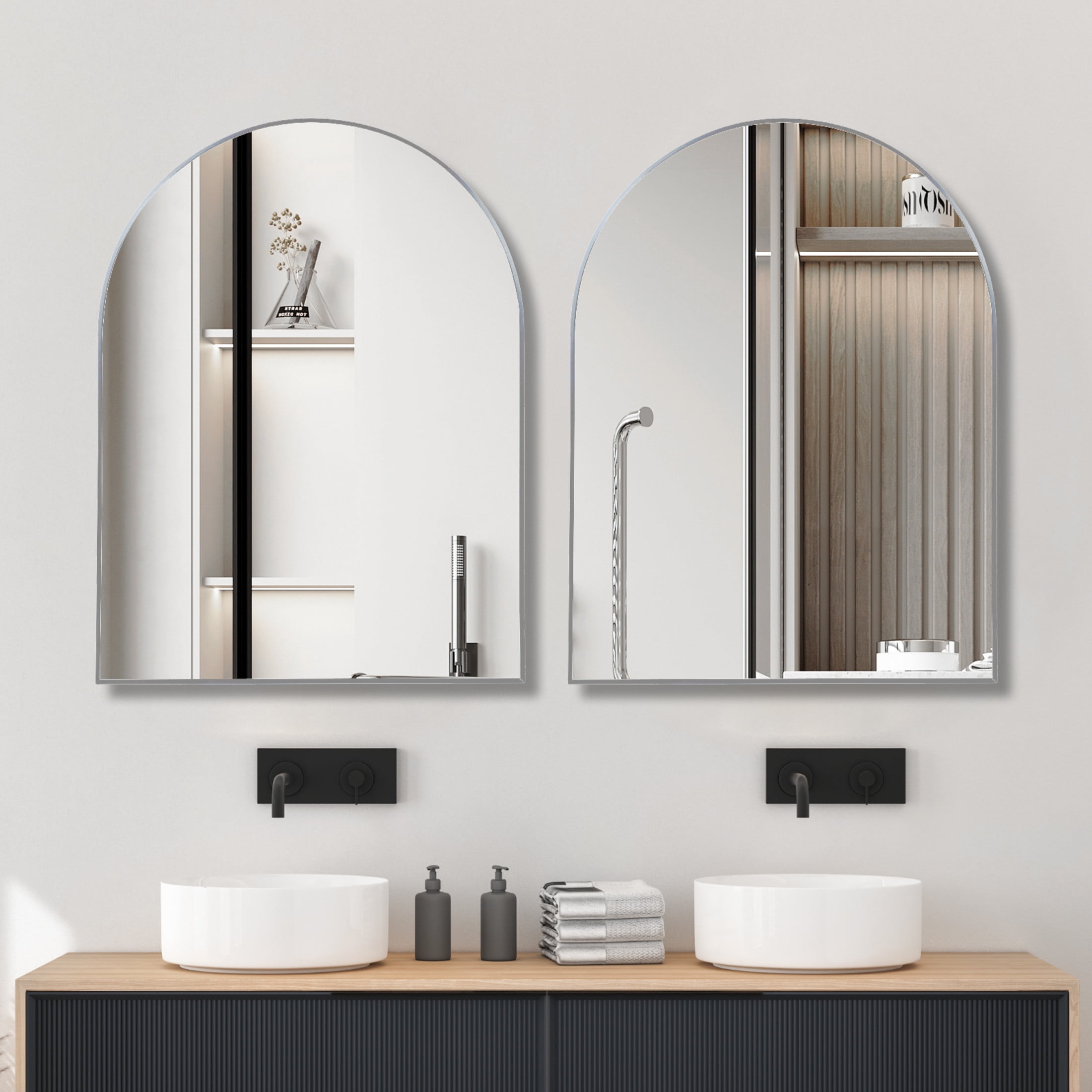 Noble House 30"x40" Arched Metal Wall Mirror, Vanity Mirror for Bathroom, Bedroom & Living Room, Silver