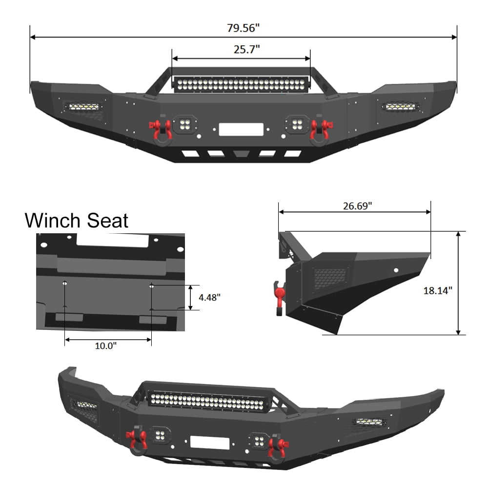 Vijay Compatible with 2014-2015 GMC Sierra 1500 Front Bumper Textured Steel with Light and D-ring