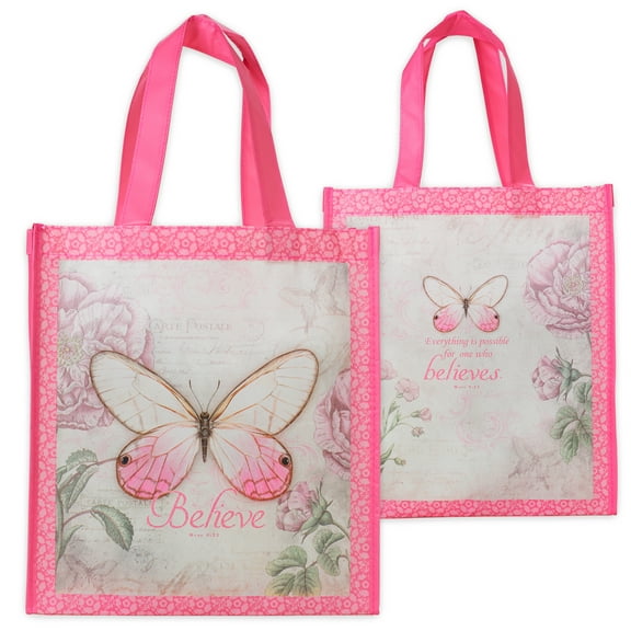 Believe Pink Butterfly Shopping Bag