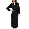 thumbnail image 1 of Gibobby Bata satin mujer Pijamas De Seda para Mujer para Dormir De Satén para Mujer Albornoz Largo Camisón De Color Sólido Sexy con Cinturón (Negro,G), 1 of 4