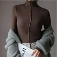 thumbnail image 7 of DeHolifer Womens Tops Long Sleeve Solid Color Half Turtleneck Underwear Pullover Tops Slim Casual Fashion Blouse Coffee XL, 7 of 7