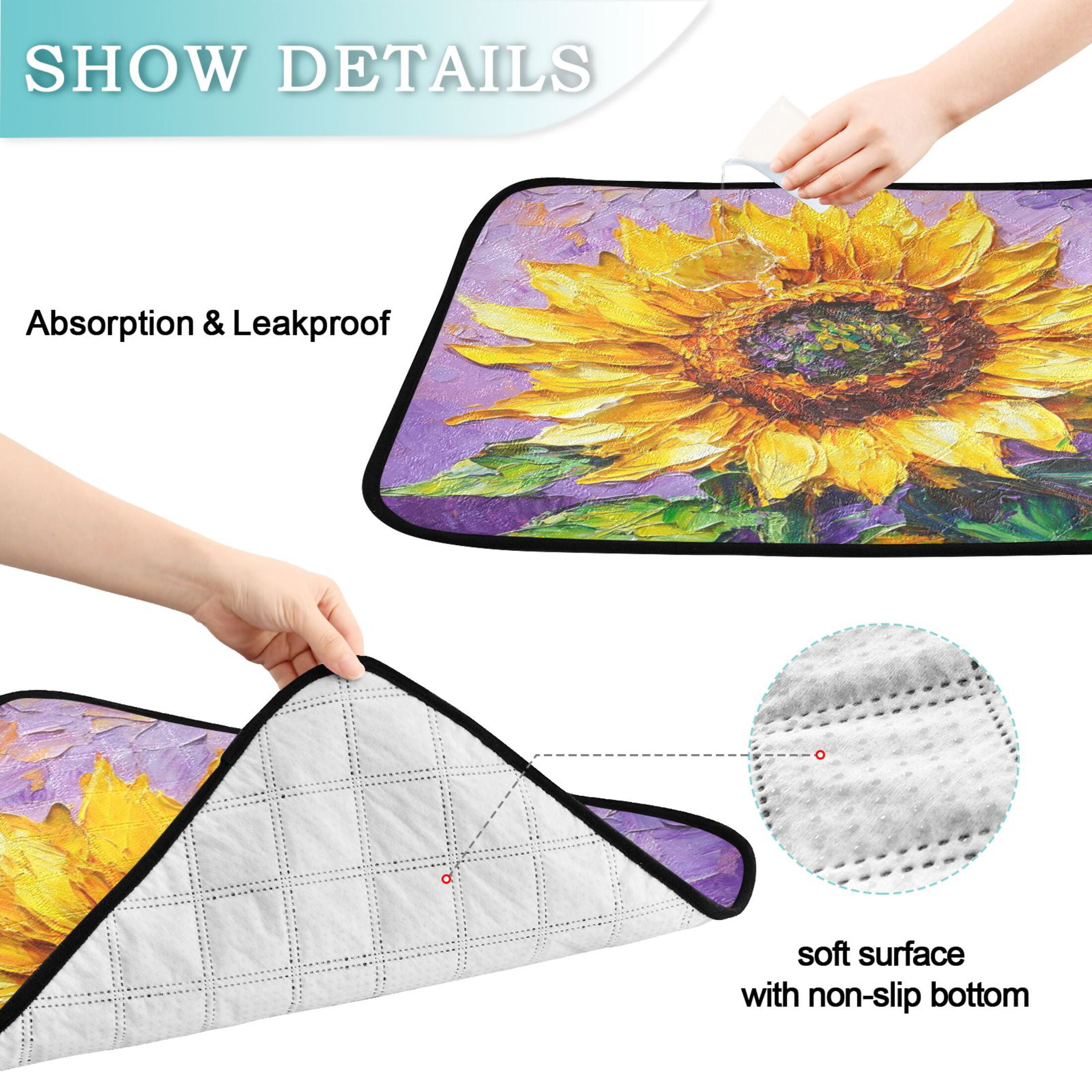 Qxltty Bright Yellow Sunflower Cat litter Pads Pet Set of 3 Diaper Mats Center Anti-leakage Layer Absorbent Soft and Comfortable